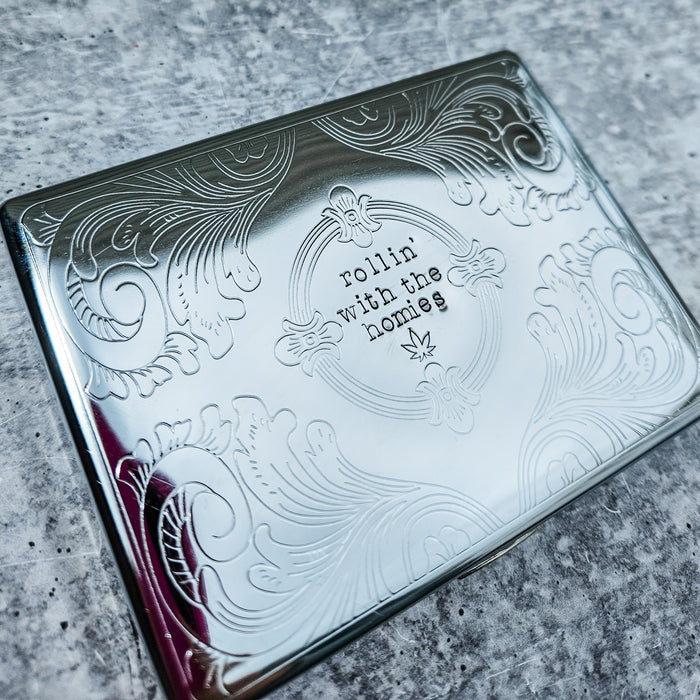 Rollin' with the Homies Funny Cigarette Case - Hand Stamped Custom Joint Holder for Friend Salt and Sparkle