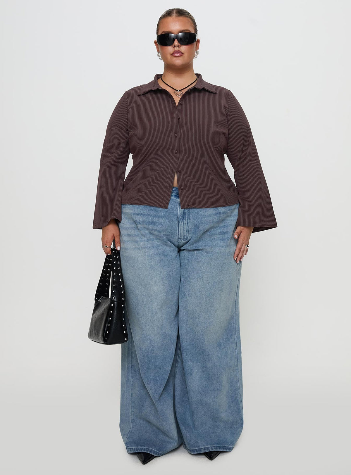 Anni Pinstripe Shirt Brown Curve