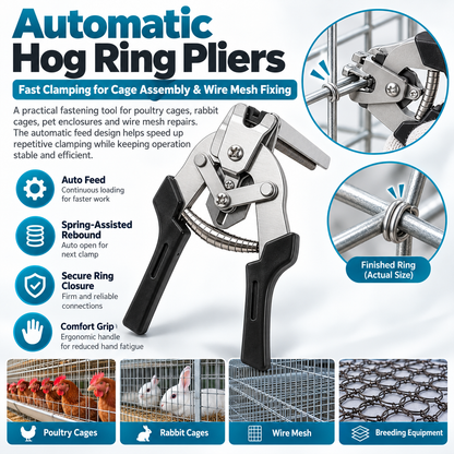 Auto Feed Hog Ring Pliers, Spring Return M Clips Pliers for Chicken Rabbit Pet Cage & Wire Mesh Fixing