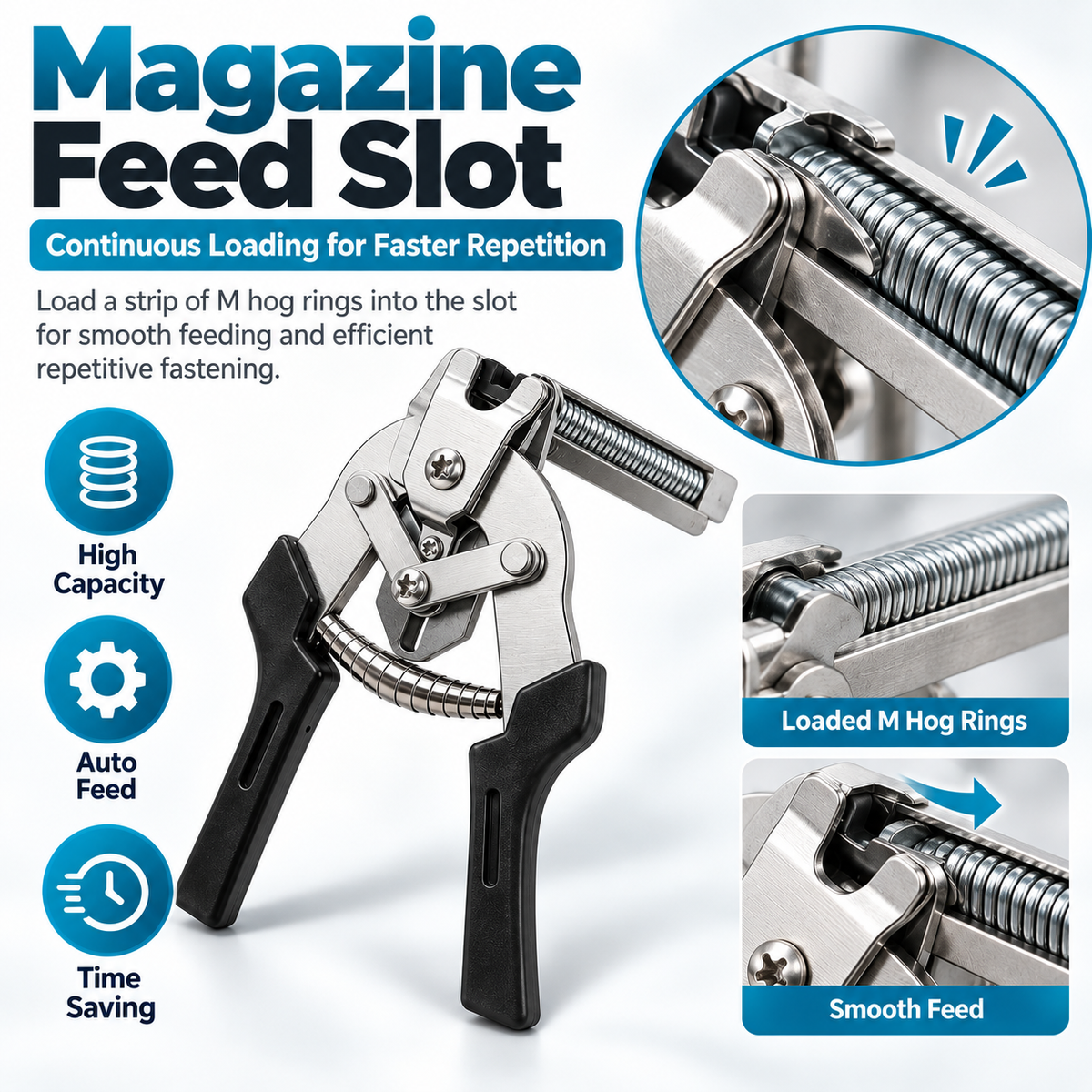 Auto Feed Hog Ring Pliers, Spring Return M Clips Pliers for Chicken Rabbit Pet Cage & Wire Mesh Fixing