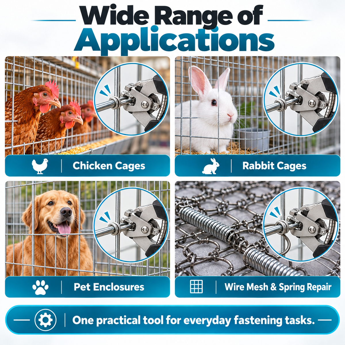 Auto Feed Hog Ring Pliers, Spring Return M Clips Pliers for Chicken Rabbit Pet Cage & Wire Mesh Fixing