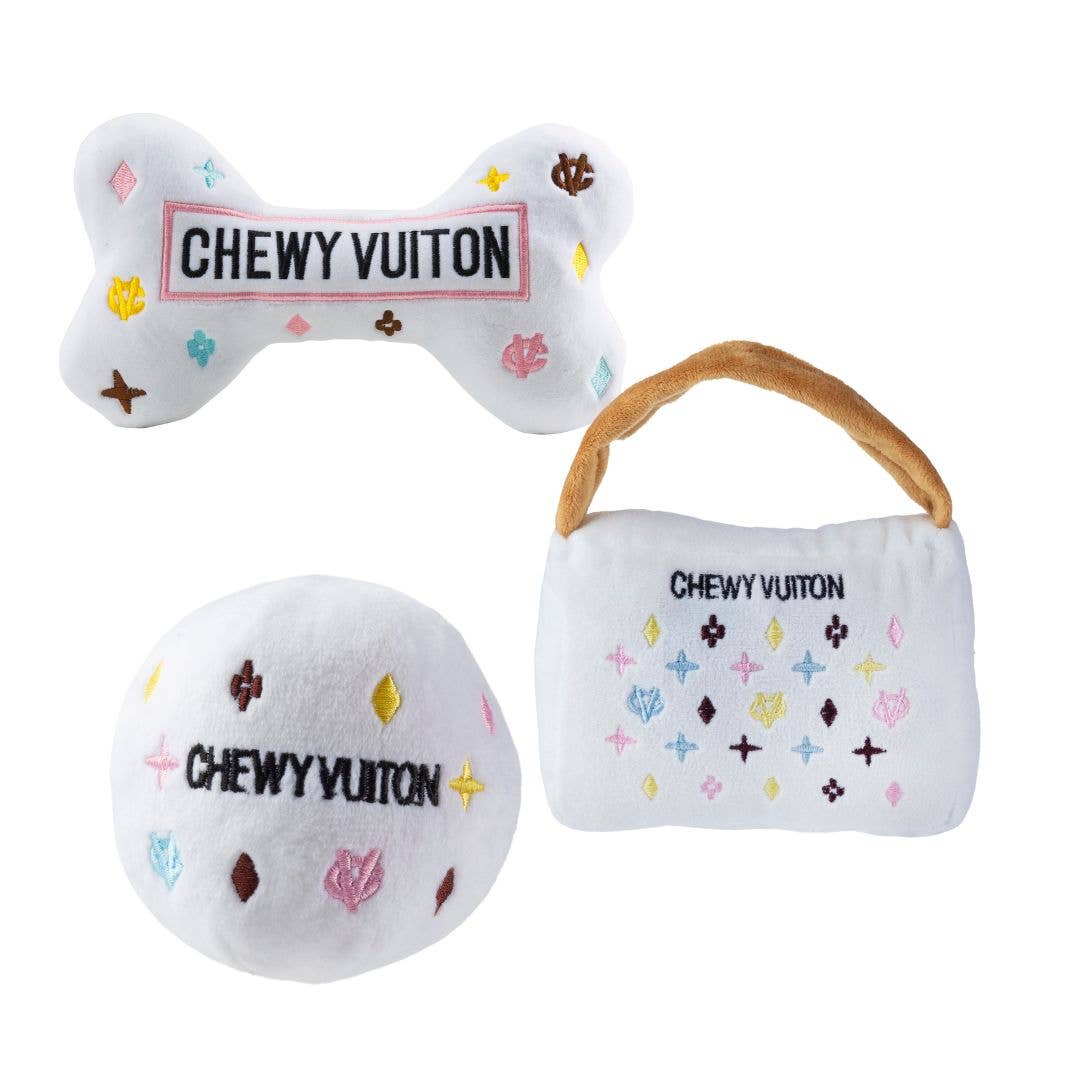 Haute Diggity Dog - White Chewy Vuiton Capsule Collection Squeaker Dog Toy Medium