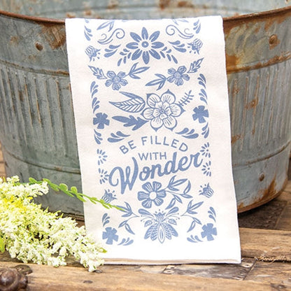 Be Filled With Wonder Blue Floral Dish Towel