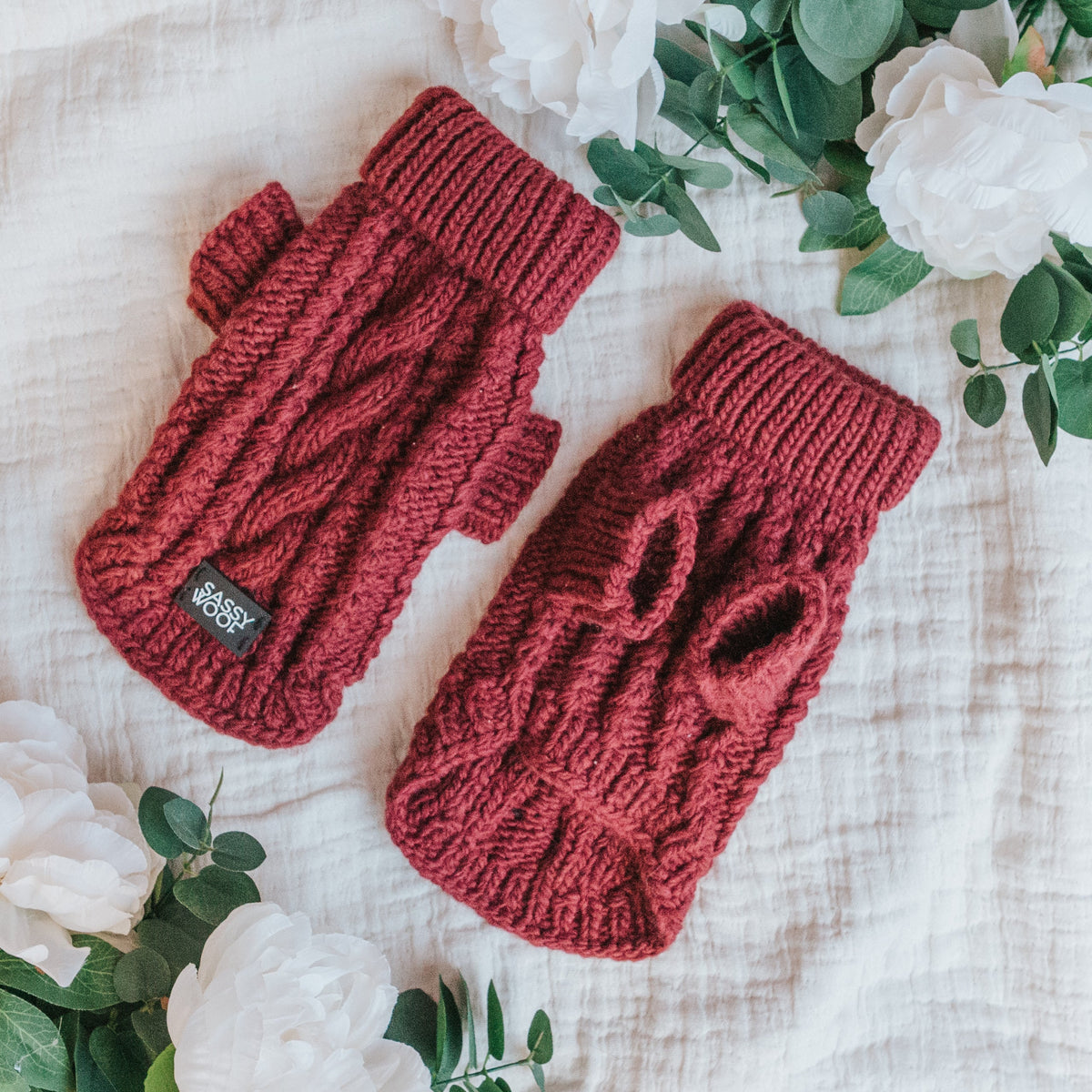 Pet Cable Knit Sweater - Red