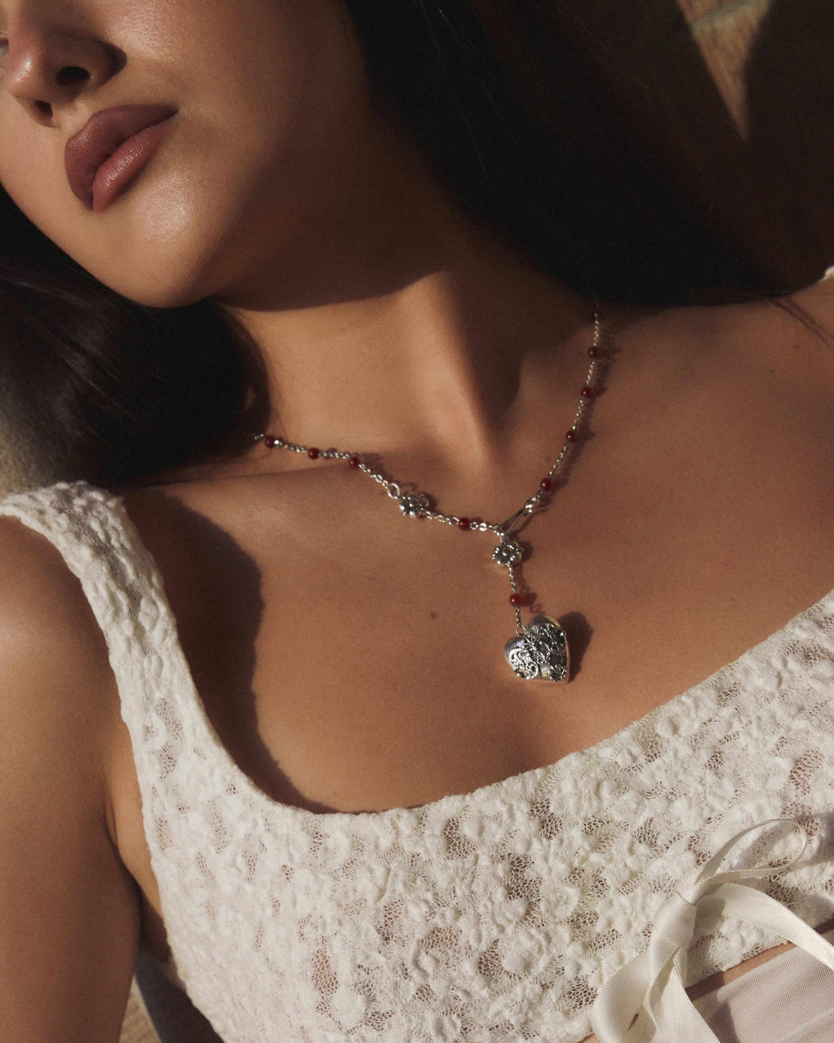 Carnelian Veil Lariat Necklace