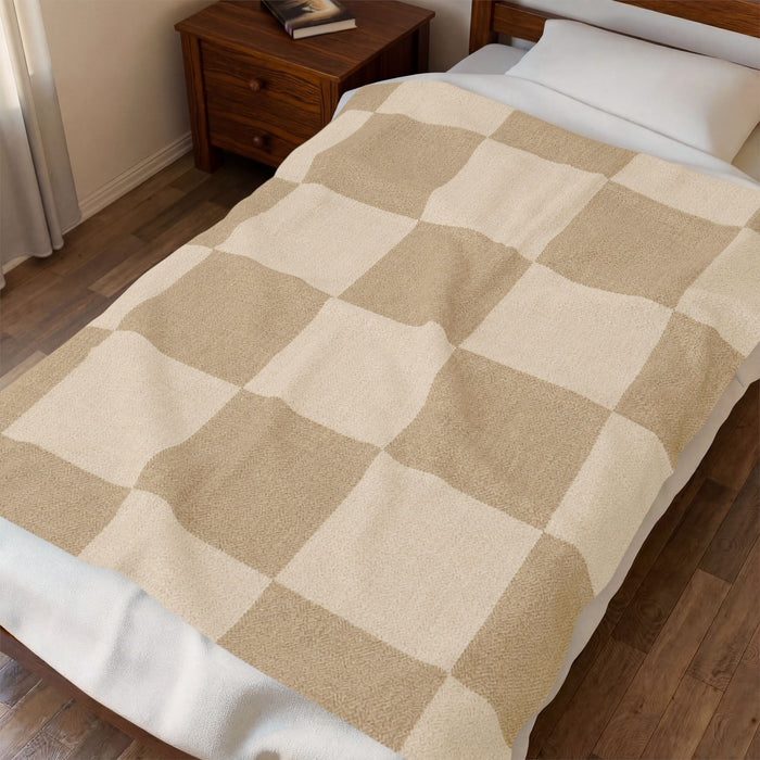 Cream + Camel Checkerboard Plush Throw