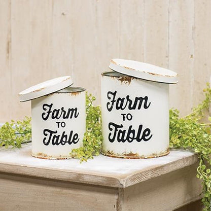 Farm to Table Distressed Metal Canisters | Set of 2