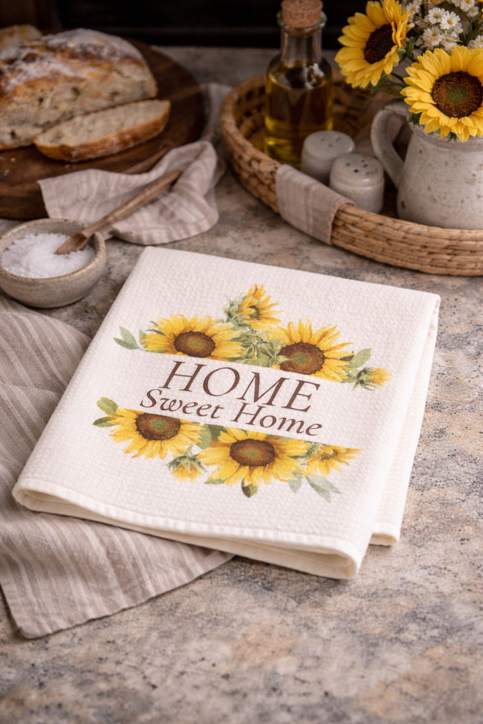 Home Sweet Home Sunflower Kitchen Tea Towel