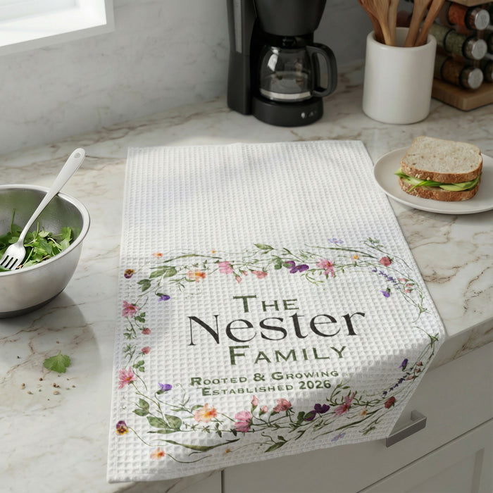 Personalized Cottage Floral Kitchen Hand Towel