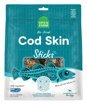 Open Farm Dog Treat Air Dried Cod Skins Crunchy Sticks