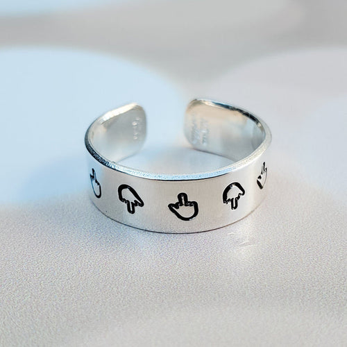 Thin Middle Finger Ring – Hand Stamped Open Band in Aluminum or Sterling Silver Salt and Sparkle