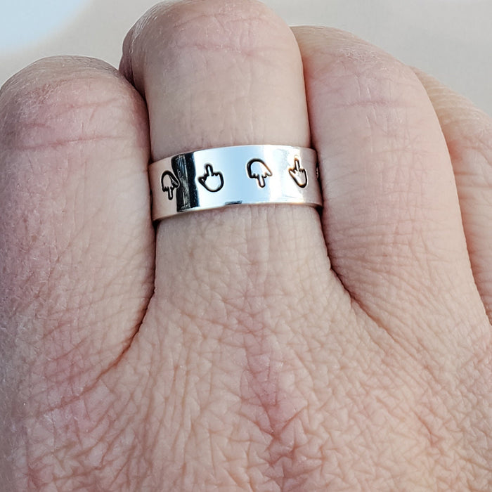 Thin Middle Finger Ring – Hand Stamped Open Band in Aluminum or Sterling Silver Salt and Sparkle