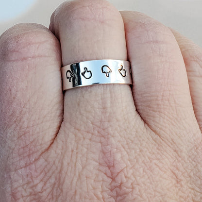 Thin Middle Finger Ring – Hand Stamped Open Band in Aluminum or Sterling Silver Salt and Sparkle